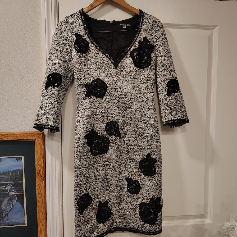 Andrew GN Black Black and White Tweed Dress sz 38